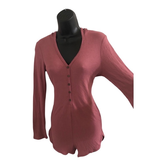 Rose mauve soft knit button front long sleeve hoodie romper size large brand new - Picture 13 of 13